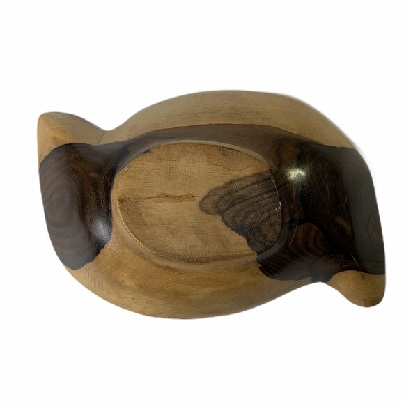 Two Tone Wood Bowl S Shaped Wooden 10” Trinket Dish Catch All READ - Picture 3 of 11